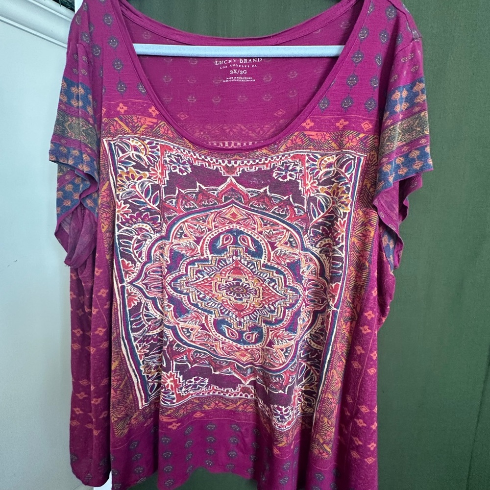 Lucky Brand Bohemian Mandala Tee – Magenta Artisan Print | Gypsy Chic